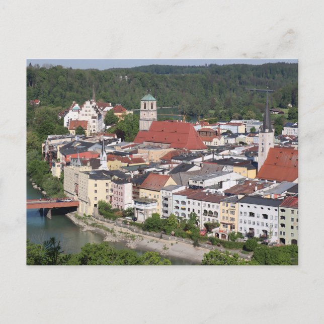 Aerial View of Historic Wasserburg am Inn Postkarte (Vorderseite)