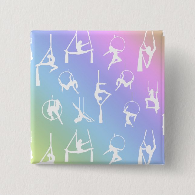 Aerialist Aerial Silk Lyra Silhouetten Regenbogen Button (Vorderseite)