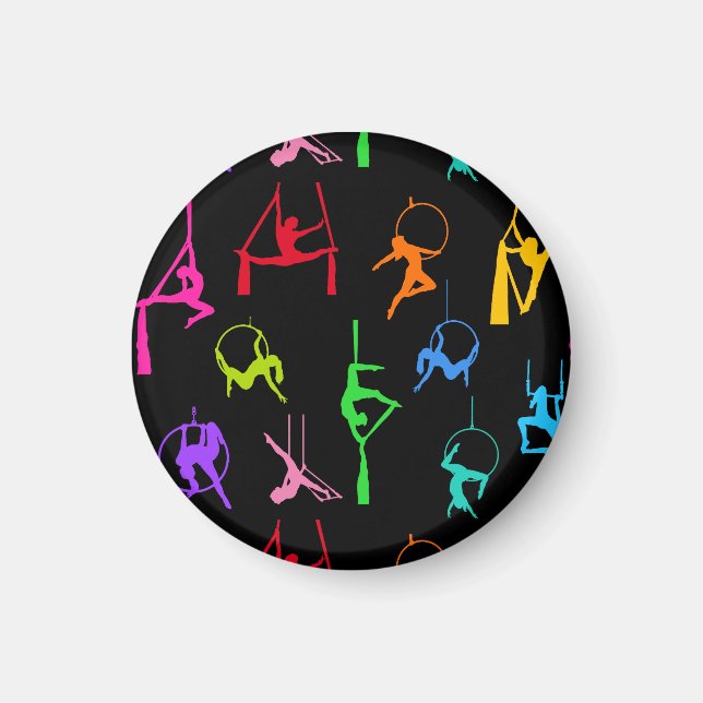 Aerialist Aerial Silk Lyra Silhouetten Regenbogen Magnet (Vorne)