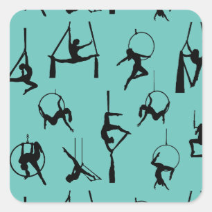 Aerialist Aerial Silks Lyra Silhouetten aqua Quadratischer Aufkleber
