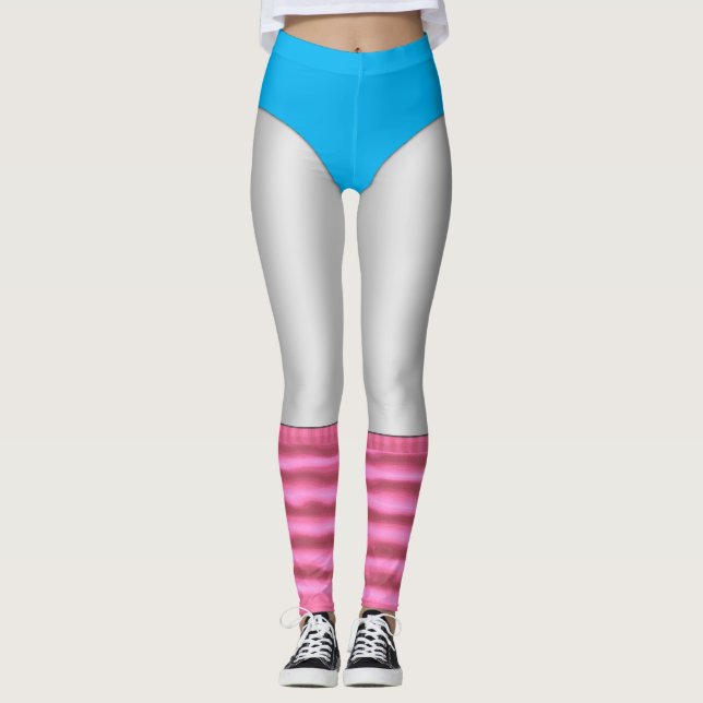 Aerobic Workout Leotard und Legwarmers White Leggings (Vorderseite)