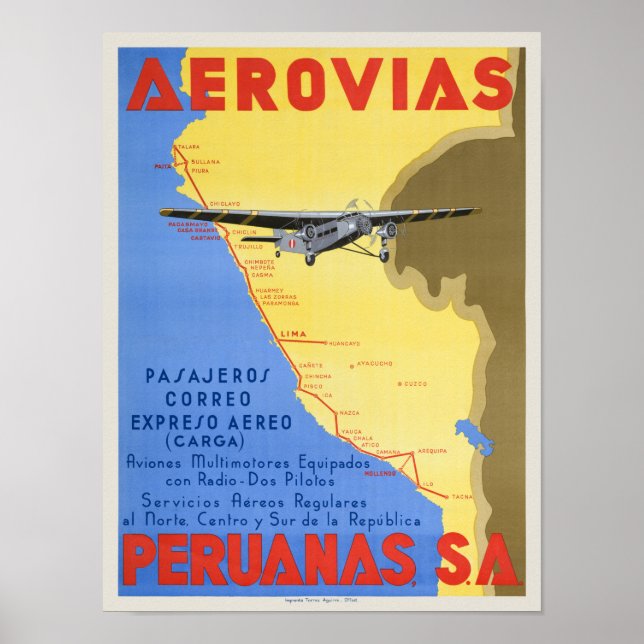 Aerovias Peruanas Peru Vintage Poster 1936 (Vorne)