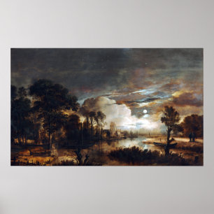 Aert van der Neer Moonlit Landschaft Poster