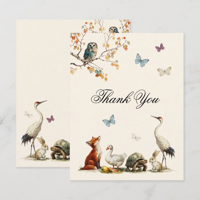 Aesop's Storybook Characters Baby Shower Mitteilungskarte (Vorne/Hinten)