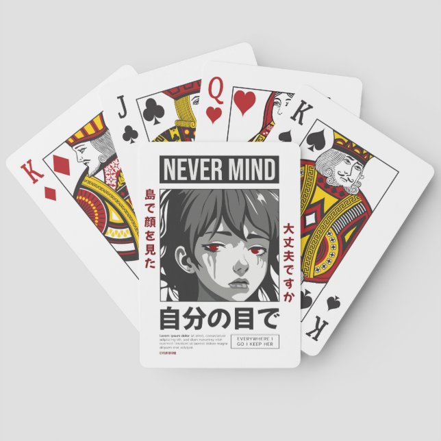 Aesthetic Anime Girl Playing Cards - "Never Mind"  Spielkarten (Rückseite)