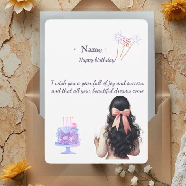 Aesthetic Birthday Card for Her | Dark Hair Girl & Dankeskarte (Von Creator hochgeladen)