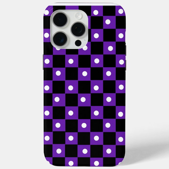 Aesthetic black purple checkerboard with retro dot Case-Mate iPhone hülle (Rückseite)