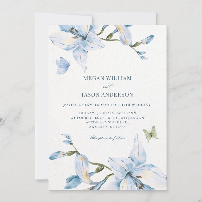 Aesthetic blue flower bloom wedding einladung (Vorderseite)