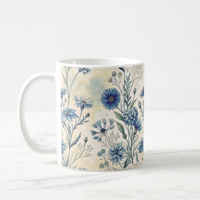 Aesthetic Blue Wildflowers Kaffeetasse (Links)