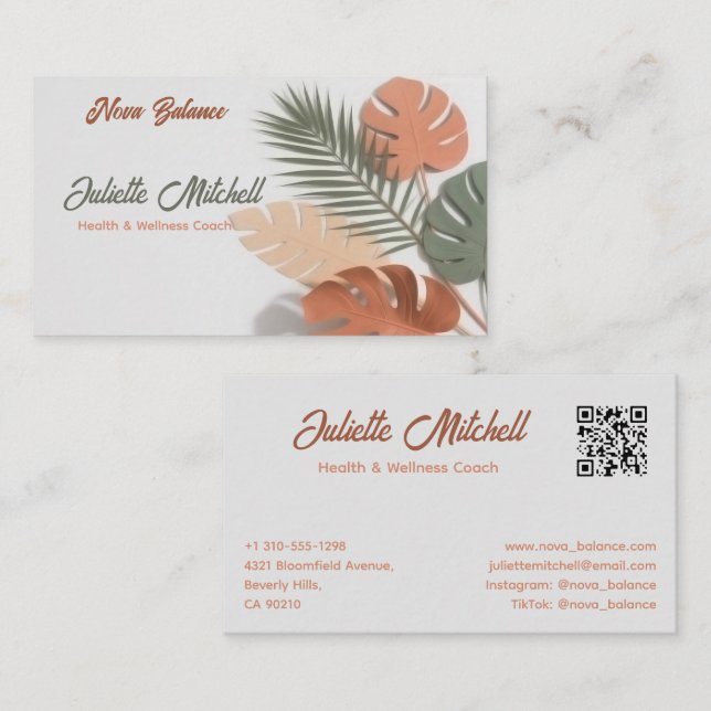 Aesthetic Boho Tropical Wellness Coach Card Visitenkarte (Vorne/Hinten)