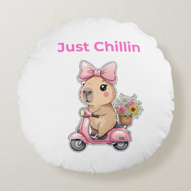 ​Aesthetic Capybara Just Chillin' Throw Pillow Rundes Kissen (Vorderseite)