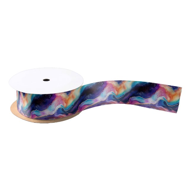 Aesthetic colorful rainbow agate modern glitter satinband (Spule)