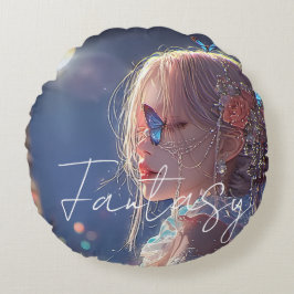 Aesthetic / Dark Fantasy Girl Rundes Kissen