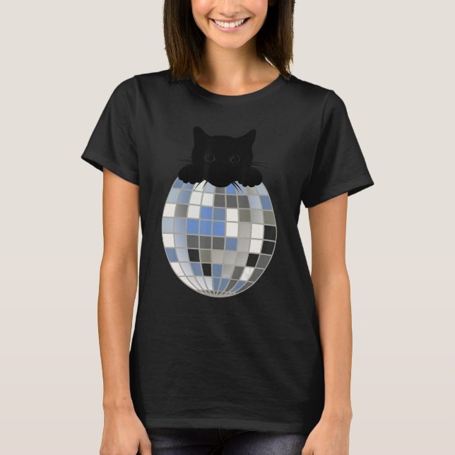 Aesthetic Disco Ball Winter Snow Black Cat Disco C T-Shirt (Vorderseite)