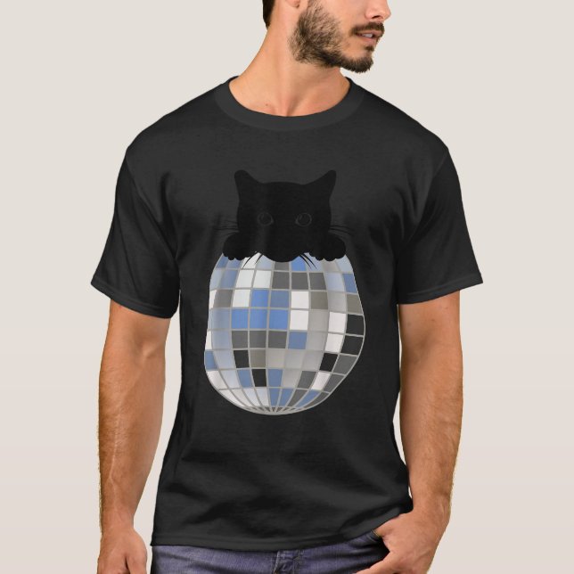 Aesthetic Disco Ball Winter Snow Black Cat Disco C T-Shirt (Vorderseite)