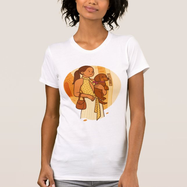 Aesthetic Dog Mom Holding Puppy Illustration T-Shirt (Vorderseite)