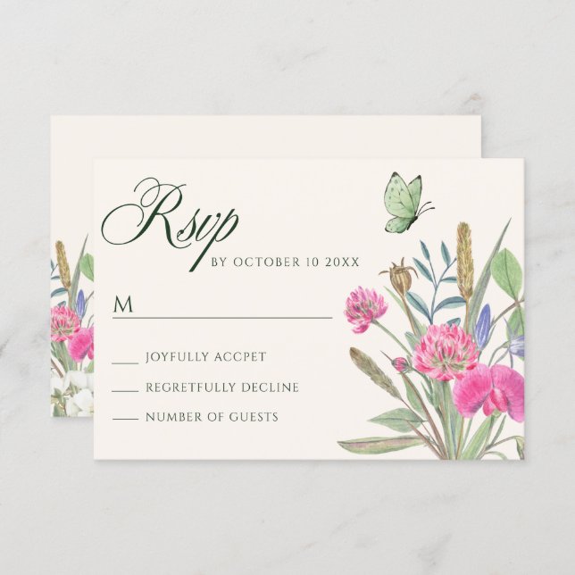 Aesthetic floral garden RSVP karte (Vorne/Hinten)