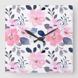 Aesthetic Floral Wall Clock Quadratische Wanduhr