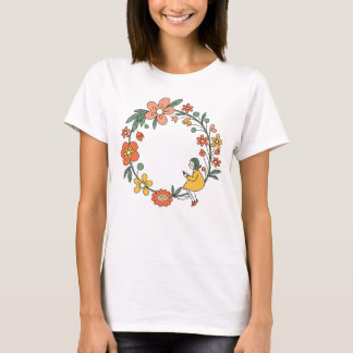 Aesthetic Floral Wreath Boho Illustration T-Shirt