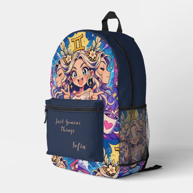 Aesthetic Gemini Anime Custom School Backpack Bedruckter Rucksack (Rückseitige Ecke Rechts)
