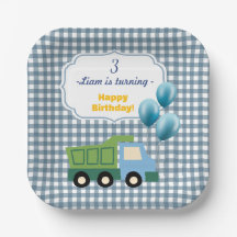 Aesthetic Gingham Blue Construction 3rd Birthday 