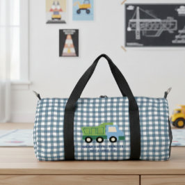 Aesthetic Gingham Blue Dump Truck Boys  Duffle Bag