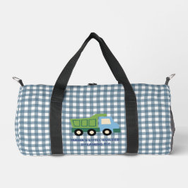 Aesthetic Gingham Blue Dump Truck Boys  Duffle Bag