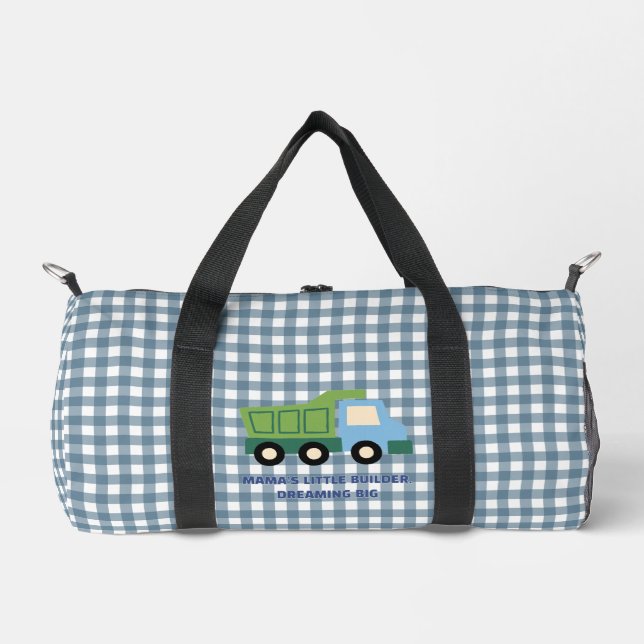 Aesthetic Gingham Blue Dump Truck Boys  Duffle Bag (Vorderseite)