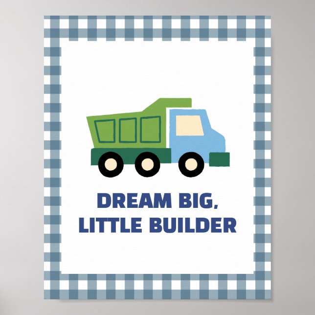 Aesthetic Gingham Border Construction Nursery Wall Poster (Vorne)
