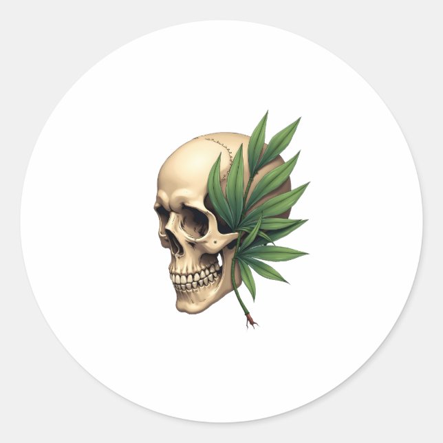 Aesthetic Goth Grunge Skull Tropical Monstera Leaf Runder Aufkleber (Vorderseite)