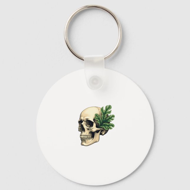 Aesthetic Goth Grunge Skull Tropical Monstera Leaf Schlüsselanhänger (Vorderseite)