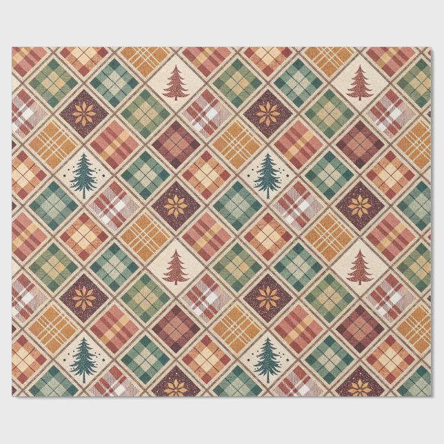 Aesthetic Holiday Checkered Wrapping Paper Geschenkpapier (Flach)