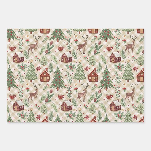 Aesthetic Holiday Checkered Wrapping Paper Geschenkpapier Set (Vorderseite)