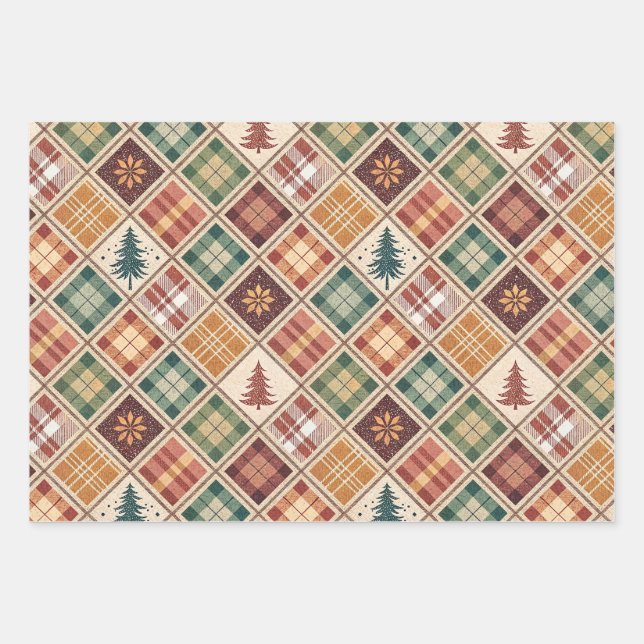 Aesthetic Holiday Checkered Wrapping Paper Geschenkpapier Set (Vorderseite)