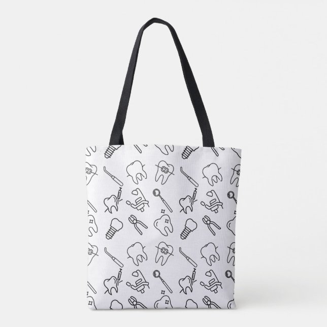 Aesthetic Minimalist Dental Icons Pattern Tote Bag (Rückseite)