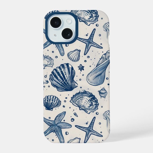 Aesthetic Nautical Blue Ocean Shell Iphone Case 15 Hülle (Rückseite)