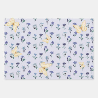 Aesthetic Pastel Butterfly and Wildflower Pattern  Geschenkpapier Set