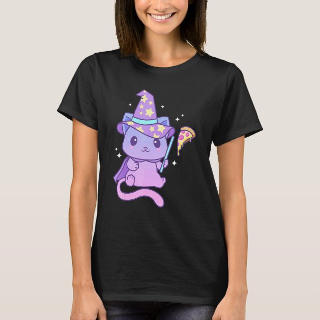 Aesthetic Pastel Goth Kitten With Pizza Cute Pizza T-Shirt (Vorderseite)