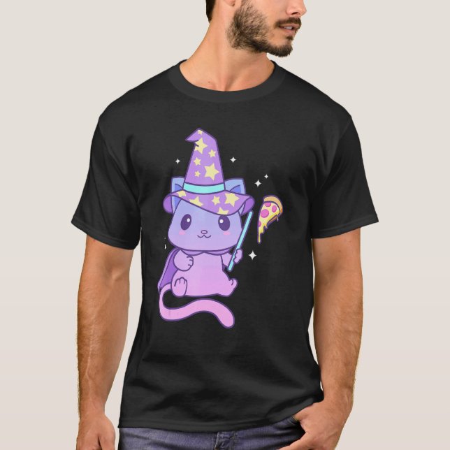 Aesthetic Pastel Goth Kitten With Pizza Cute Pizza T-Shirt (Vorderseite)