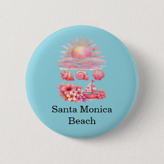 Aesthetic Pink Beach Sunset Watercolor Button