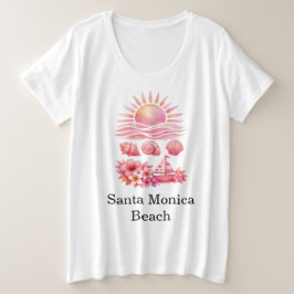 Aesthetic Pink Beach Sunset Watercolor Große Größe T-Shirt