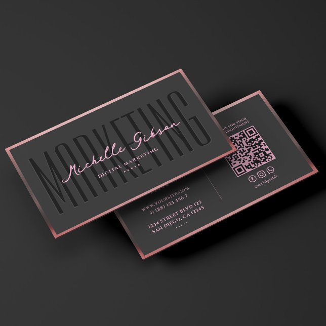 Aesthetic Pink Black Marketing Professional  Visitenkarte (Aesthetic Pink Black Marketing Professional Business Card
)