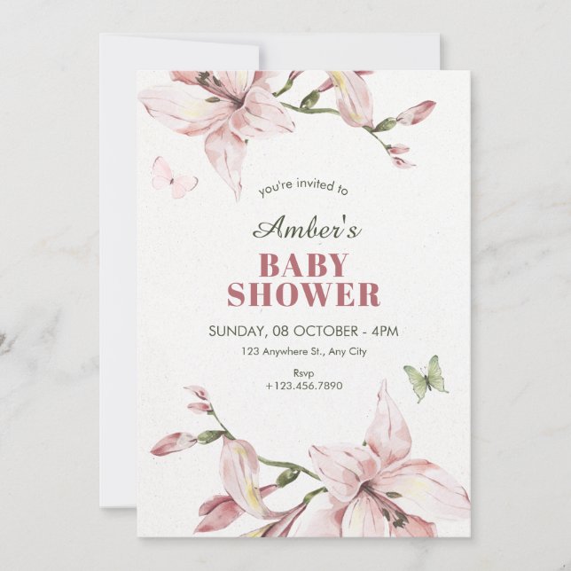 Aesthetic pink flower bloom baby shower einladung (Vorderseite)
