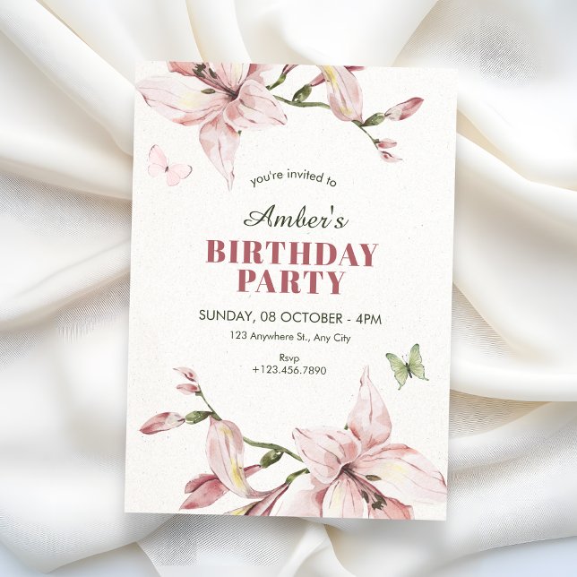Aesthetic pink flower bloom birthday einladung (Von Creator hochgeladen)
