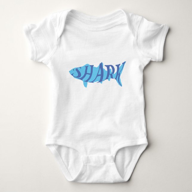 Aesthetic Playful Nautical Shark Splash Typography Baby Strampler (Vorderseite)