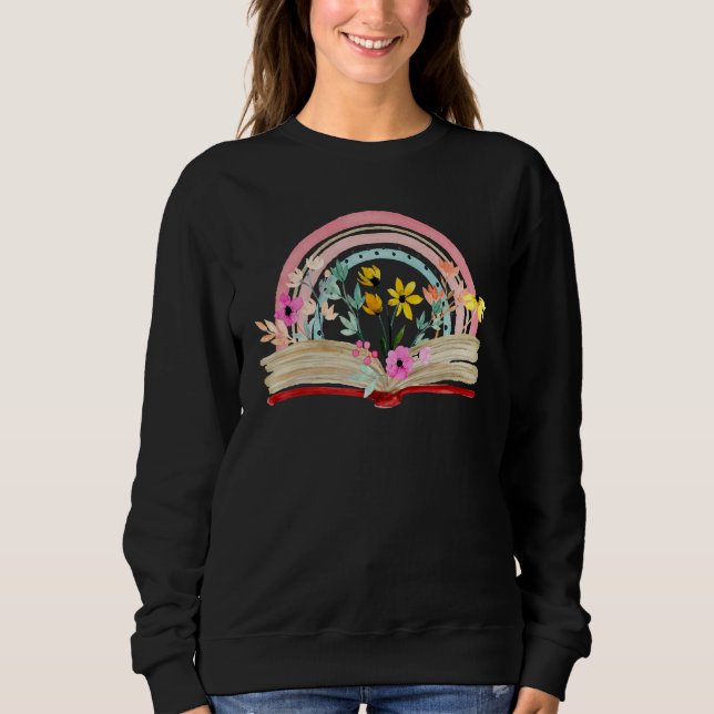 Aesthetic Rainbow Floral Book Librarian Read Nerd  Sweatshirt (Vorderseite)