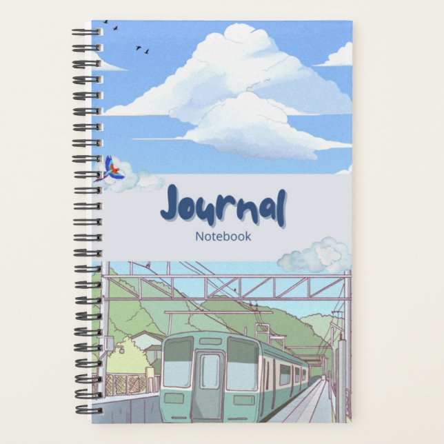 Aesthetic Sky & Train Journal Notebook | Cute Past Planer (Vorderseite)