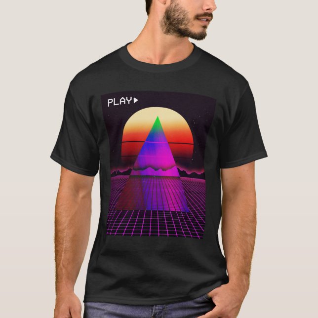 Aesthetic Synthwave Outrun Style Grid Sunset sunri T-Shirt (Vorderseite)