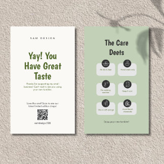 Aesthetic Tumbler Care Instructions QR Code Card Visitenkarte