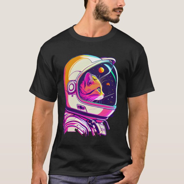 Aesthetic Vaporwave Space Cat 80s 90s Astronaut T-Shirt (Vorderseite)